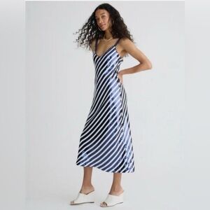 J.Crew Collection Gwyneth V Neck Slip Dress in Sequin Stripe Navy, White